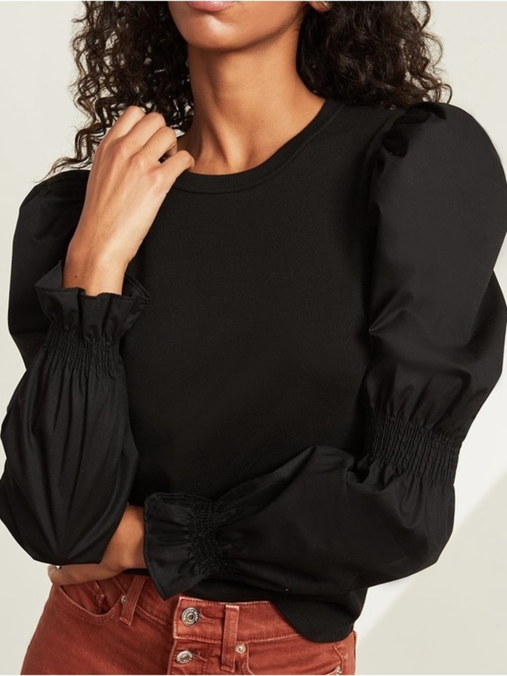 Veronica Beard Fawn puff sleeve black ribbed top Women’s S Capsule Wardrobe